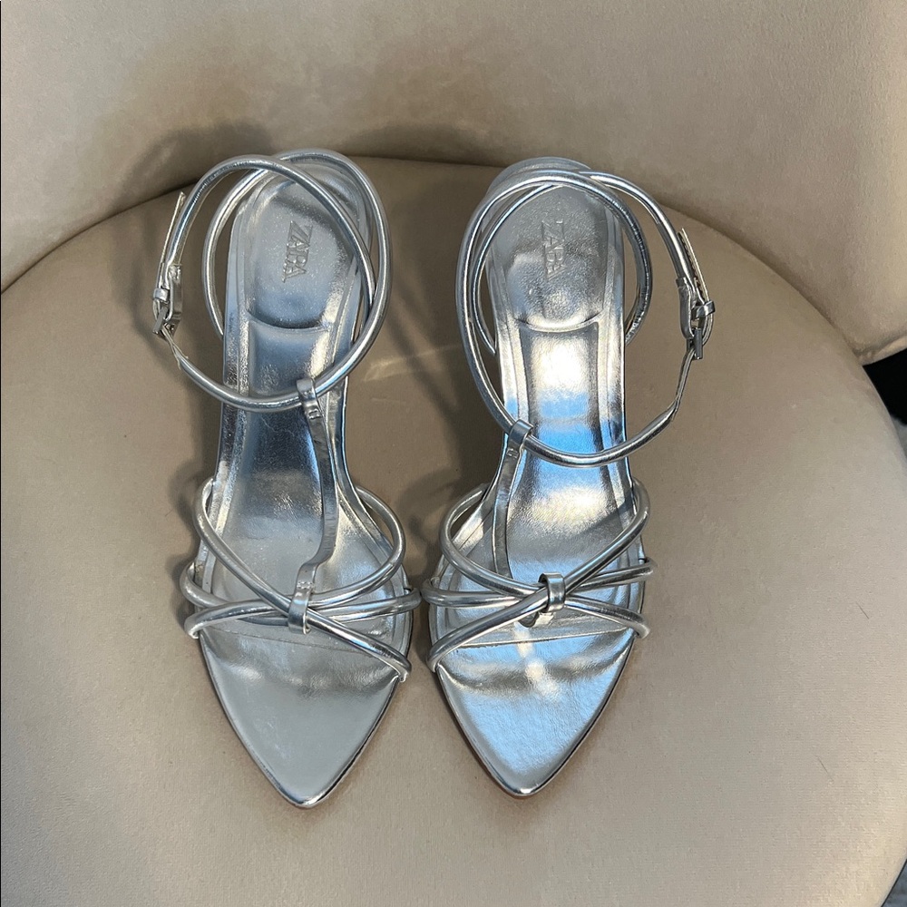 Zara Silver Strappy Heels